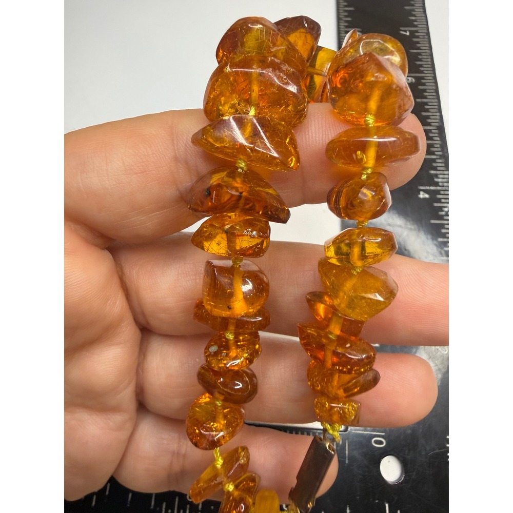 Amber Chip Bracelet Honey Cognac Knotted Stone 7.5 Inch Barrel Clasp